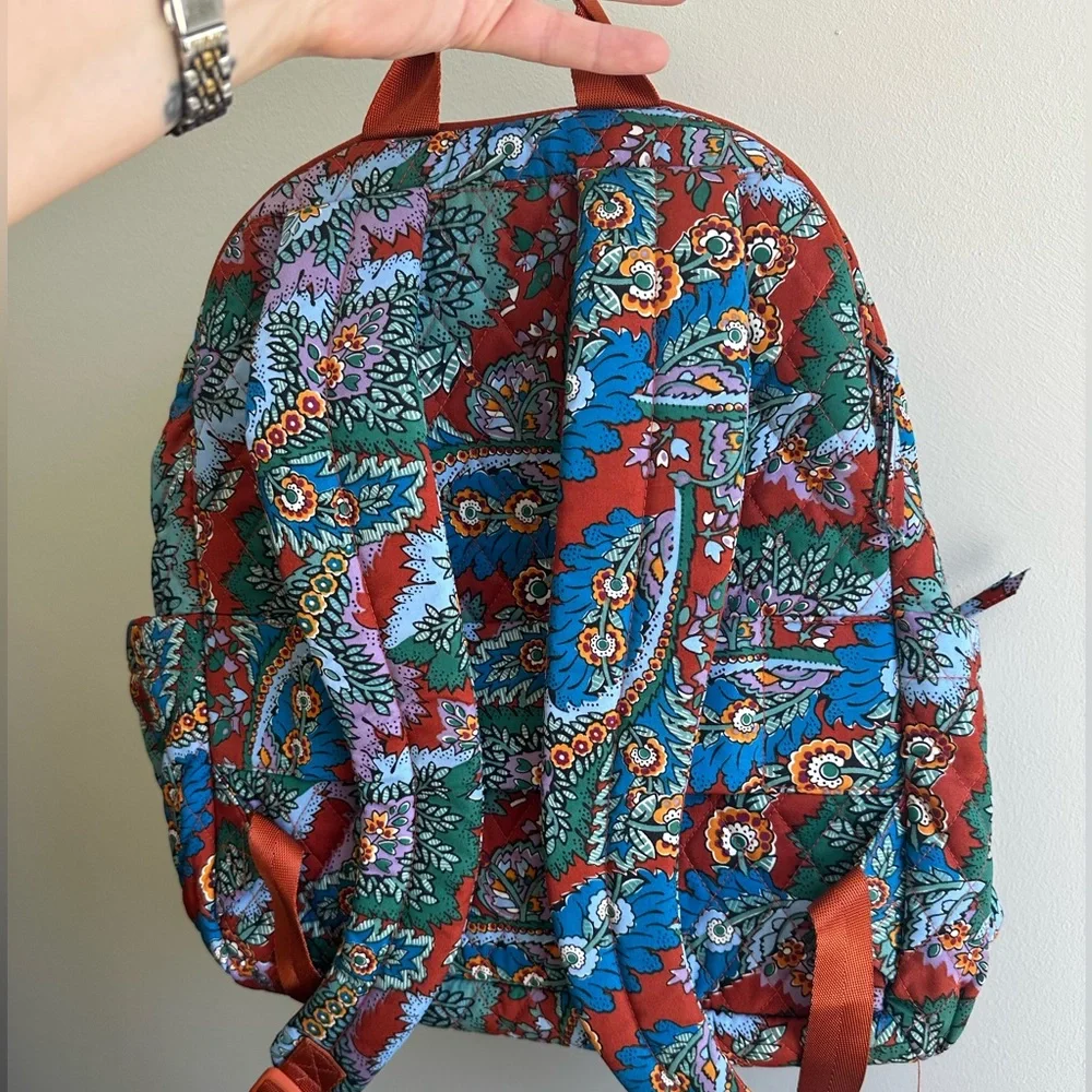 Vera Bradley Red Paisley Quilted Backpack with Blue, Green, Purple Accents